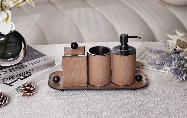 Ensemble salle de bain - Cuir, finition noire - RICCIO